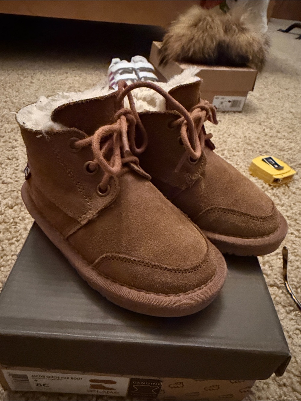 Lamo Kids Brown Suede Lace-Up Fur-Lined Boots